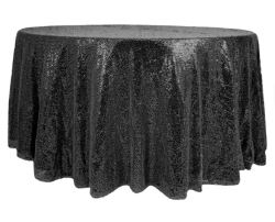 Black Sequin 120 Round Tablecloth for Rent – $40 Each